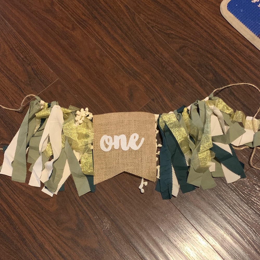 Gold and Green 'One' Birthday Banner